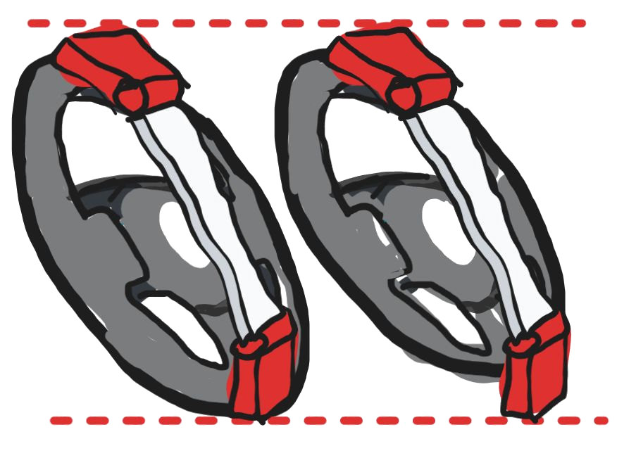 A bar with a revolute joint at each end clamped across both wheels