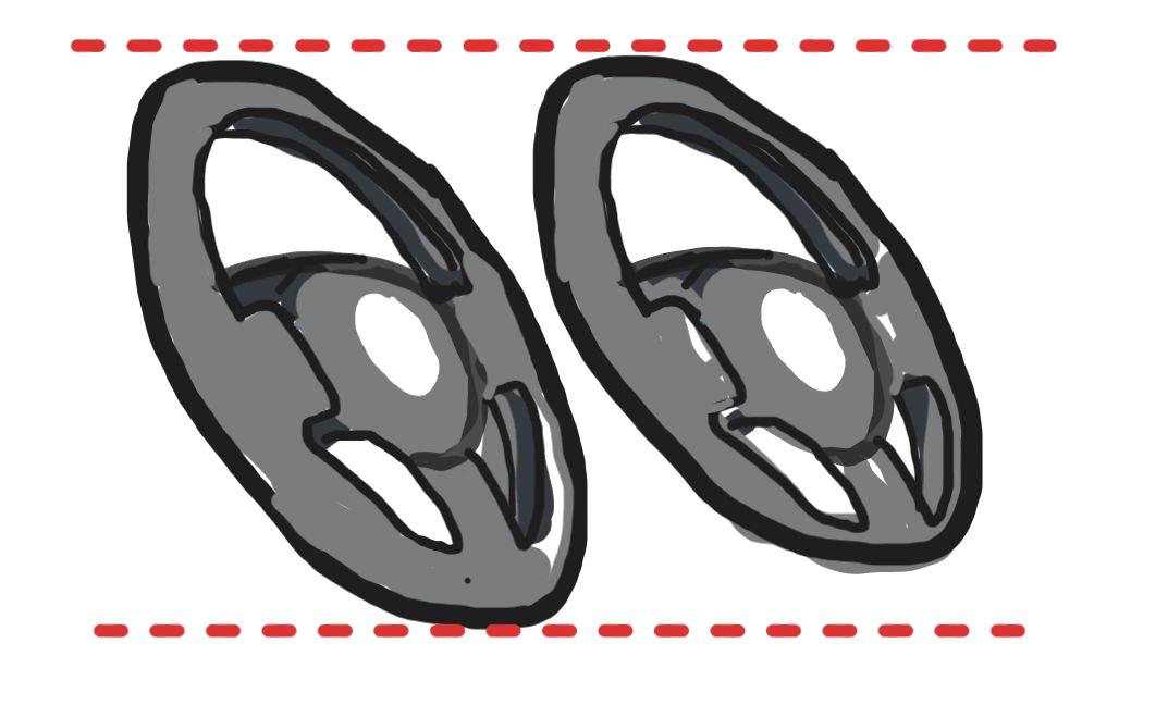 Two steering wheels with the same width but different heights