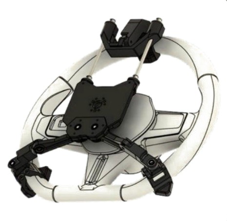 The coupling clamped onto a steering wheel in CAD