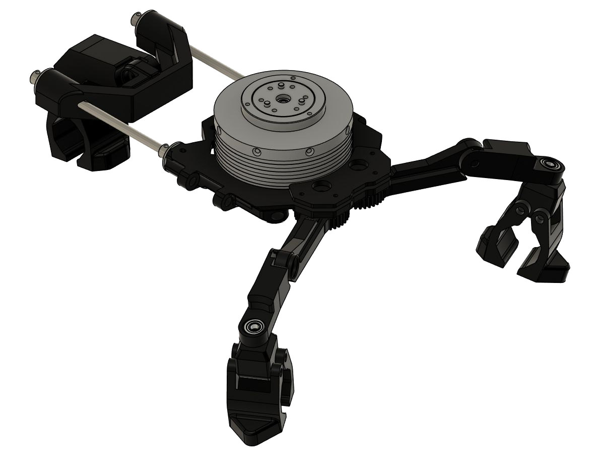 CAD render of the full coupling with motor, prismatic joint and the two lower arms