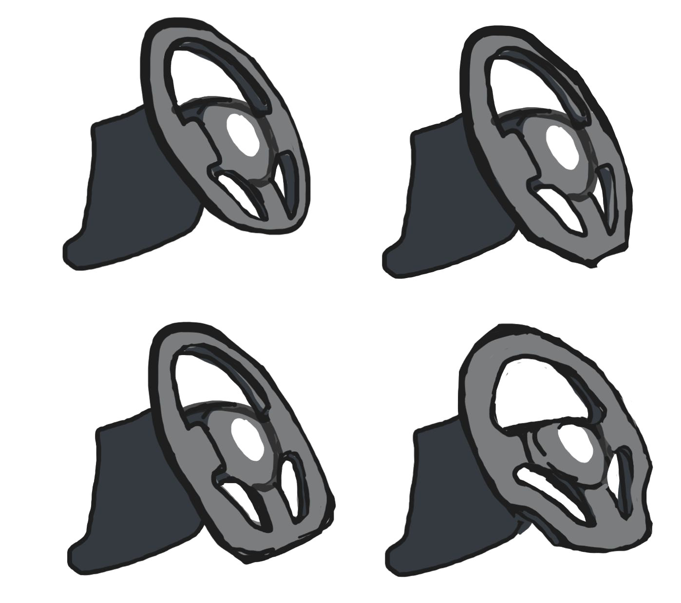 Four steering wheels with different spoke layouts
